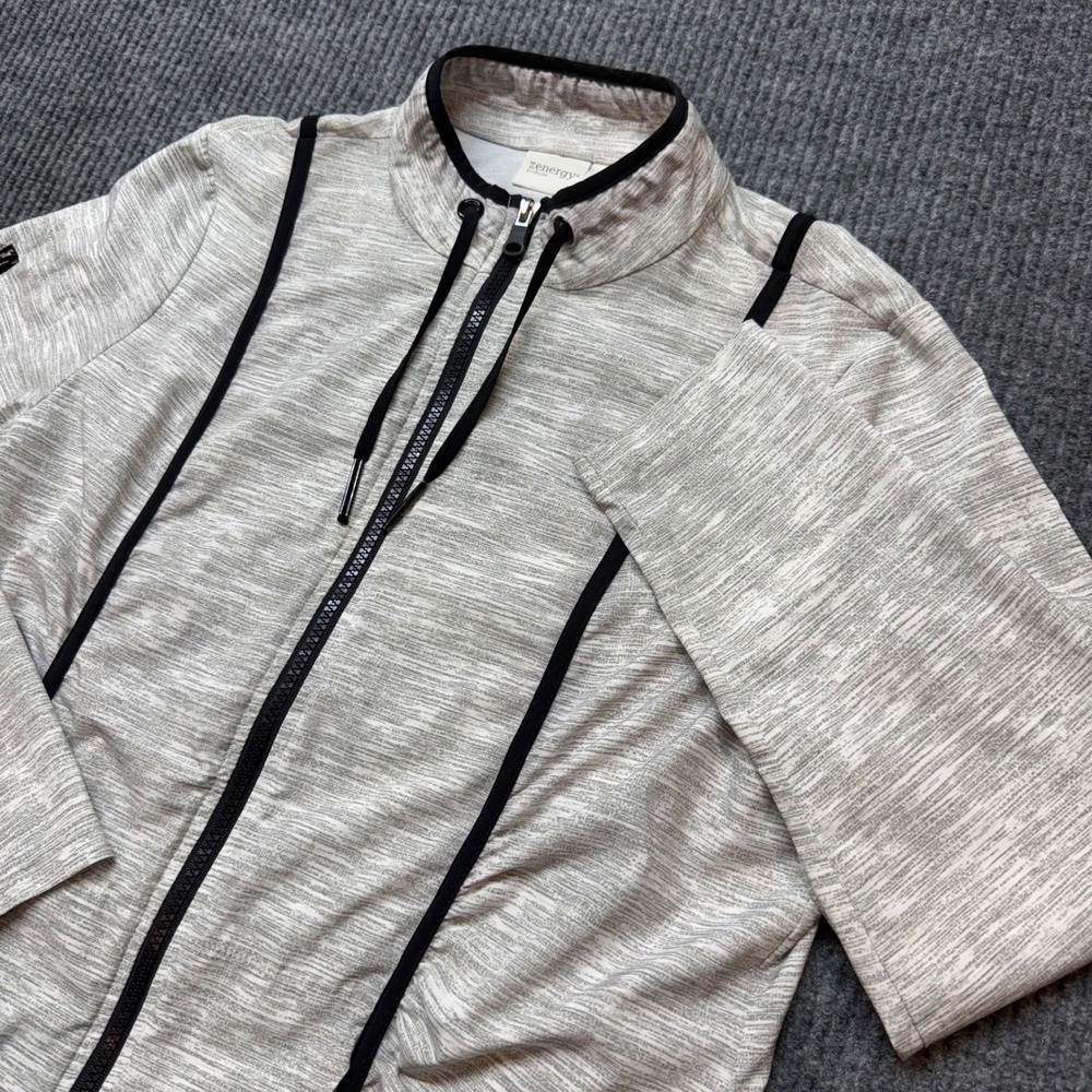 Chico's Zenergy Womens Large Gray Space Dye Full Zip Athleisure Jacket